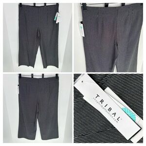 Tribal NWT Lola Hi Waisted Pull On Wide Leg Crop Pants Size 16 Polka Dot 37x26